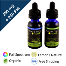 Load image into Gallery viewer, 250 mg + 250 mg Me and My Pet Bundle, Full Spectrum CBD MCT Oil Tinctures, Lemon & Natural Flavor