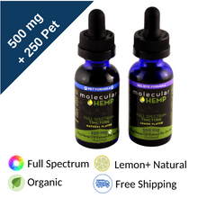 Load image into Gallery viewer, 500 mg + 250 mg Me and My Pet Bundle, Full Spectrum CBD MCT Oil Tincture, Lemon Flavor