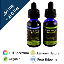 Load image into Gallery viewer, 250 mg+250 mg Me and My Pet Bundle, Full Spectrum CBD and MCT Oil Tinctures, Lemon &amp; Natural Flavor-8 mg CBD rich extract per serving