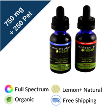 Load image into Gallery viewer, 750 mg+250 mg Me and My Pet Bundle, Formula Full Spectrum CBD and MCT Oil Tincture, Lemon Flavor-25mg &amp; 8 mg CBD rich extract per serving