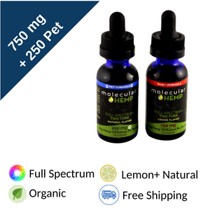 750 mg+250 mg Me and My Pet Bundle, Formula Full Spectrum CBD and MCT Oil Tincture, Lemon Flavor-25mg & 8 mg CBD rich extract per serving